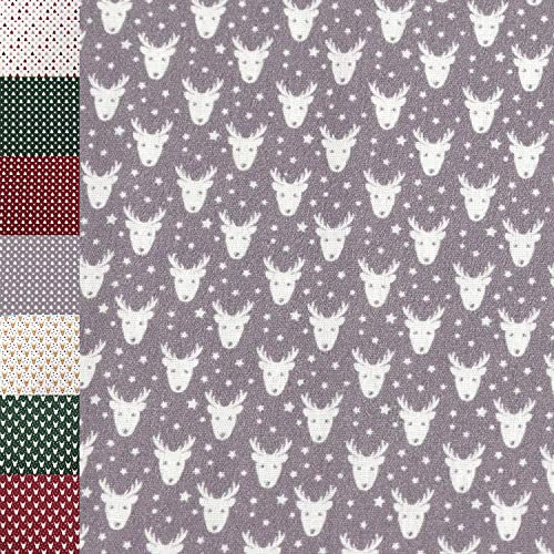 MAGAM-Stoffe Winter Season Baumwollstoff Weihnachten Oeko-Tex Meterware 50cm (Renntier grau)