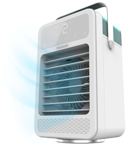 Cecotec Climatizador de Sobremesa EnergySilence 600 DeskChill Rotate. 8W, Depósito 500ml, Control Táctil, Display Digital, Oscilación, 4 Velocidades, Luz LED con 7 Colores y Temporizador 6h