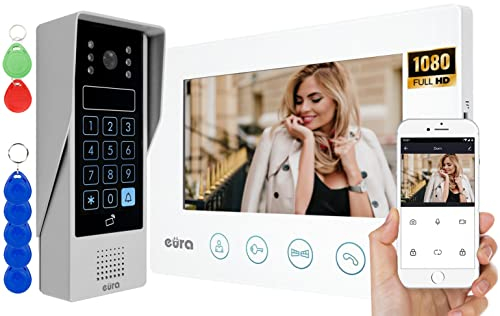 EURA VDP-90A3 Delta+ 4-Draht-Video-Gegensprechanlage, 7-Zoll-Farbmonitor, 2 Eingänge, WiFi, Verschlüsselung, Proximity-Leser, AHD, Tuya, Wiess