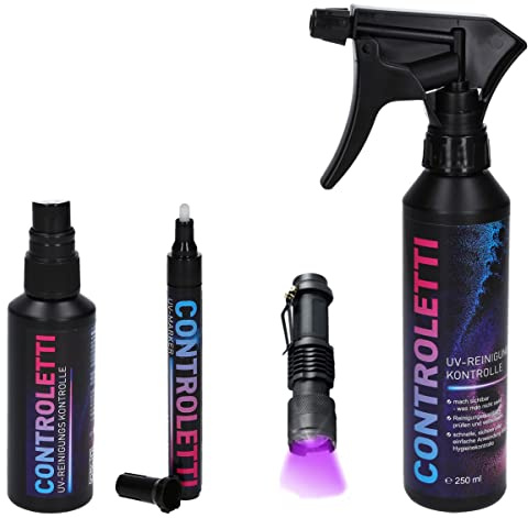 Controletti UV Reinigungskontrolle - Schwarzlicht Hygienetest zur Hygienekontrolle von Flächen (Maxi Set)