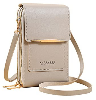 PORRASSO Handy Umhängetasche Touchscreen Crossbody Kleine Handytasche Mädchen Schultertasche PU Wasserdicht Crossbody Bag für Dating Einkaufen Reise Grau