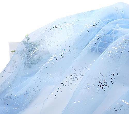 Wambere 160cm x 3m Tüll Stoff,Glitzer Tüll Dekostoff mit kleine Pailletten Dekostoff Tüll Stoff für Hochzeit Party Bankett Deko Handwerk Hochzeit Tischedeko Geschenk Bogen Dekostoff,Blau