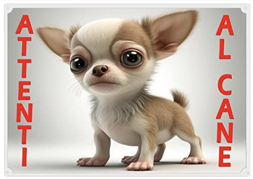 Generico Targa da cancello attenti al Cane (Chihuahua Caricatura Buffa) Cartello in plastica Laminata cm 22 x 31 Adatto a cancelli portoni, Non teme Le intemperie
