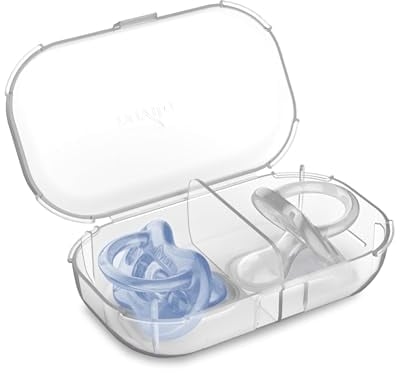 Nuvita 7052 ORTHOSOFT LIGHT - Set di 2 succhietti in 100% silicone con tettarella ortodontica 0m+ e custodia auto-sterilizzante - Blu/Trasparente