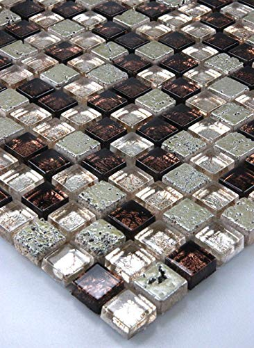 Mosaikfliesen Glasfliesen Glasmosaik marmoriert Edelstahl Braun Gold Silber 30x30 Neu