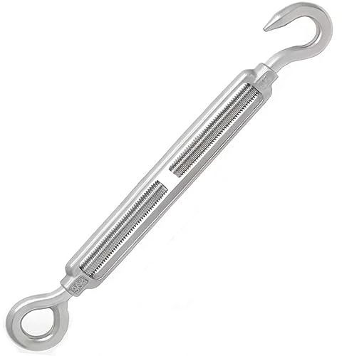 304 Stainless Steel Hook & Eye Turnbuckle Wire Rope Tension Turnbuckle Adjustable, M12 Thread Diameter, Heavy Duty Hook to Eye Turnbuckle, Adjustable Wire Rope Tensioner - (1PCS)
