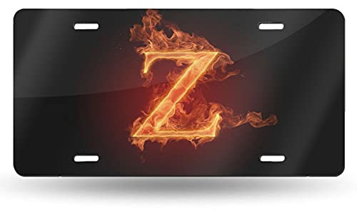 Feuerbuchstabe Z Nummernschild vorne fürs Auto, dekorativ, Neuheit, Autoschild, Autoanhänger, Vanity-Geschenk, Metall-Aluminiumschild für Damen/Herren, 30,5 x 15,2 cm, Wanddekoration