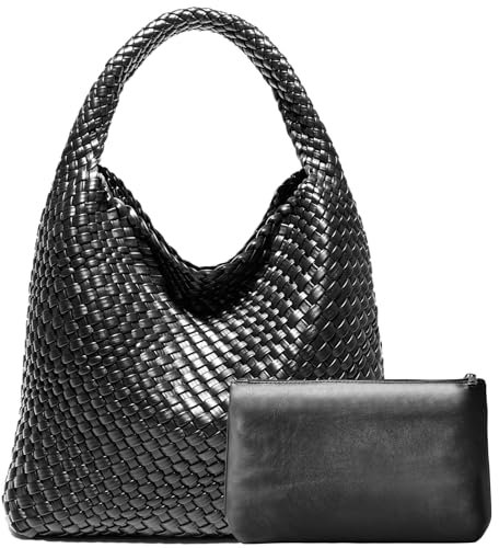 Geflochtene Taschen, Handtaschen aus veganem Leder, Tote Schultertasche mit Henkel und Geldbörsen für Damen