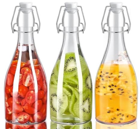 HZIYOU Botellas de vidrio transparente con tapas, paquete de 3, para fermentación de kombucha, elaboración de cerveza, jugos, leche o ponche de huevo, recipiente de vidrio para almacenamiento de