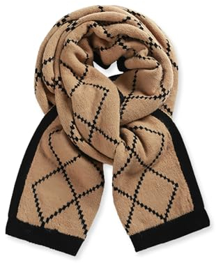 LumiSyne Winter Gestrickte Schals Für Damen Herren Reversible Weihnachten Schal Doppelseitig Zweifarbig Vintage Diamant Karo Muster Lange Halstuch Weiche Warm Schal Kragen 180×29cm