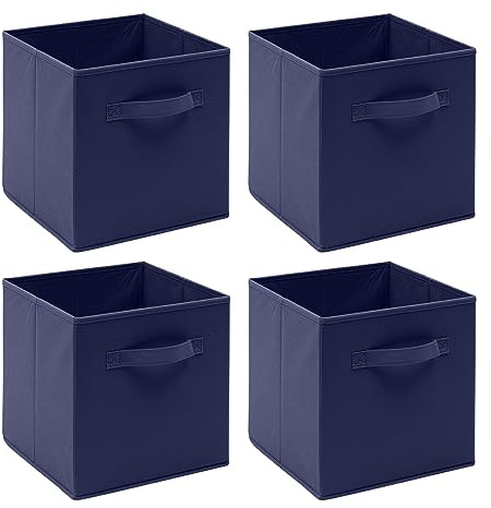 4 PCS Folding Collapsible Storage Cube Boxes for Kids Toy Clothes with Handle, Foldable Kids Canvas Unit Cube Organiser Basket Bin for Nursery Children Bedroom Wardrobe (Pack of 4, Royal Blue)