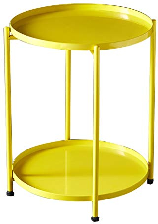 IMYOGI Exquisiter Couchtisch, einfacher runder Aufbewahrungstisch aus Eisen, Wohnzimmer-Sofa-Multifunktions-Tabletttisch, Schlafzimmer-Freizeittisch, Doppelregal (Farbe: Gelb)