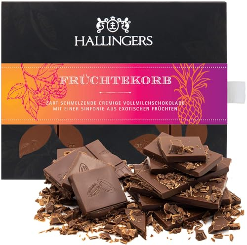 Hallingers Genuss Manufaktur Schokolade Geschenk - Tafel handgeschöpften Edelkakaos ohne Alkohol edler Karton Früchtekorb Mango-Vanille, Geschenkidee für Frauen Männer