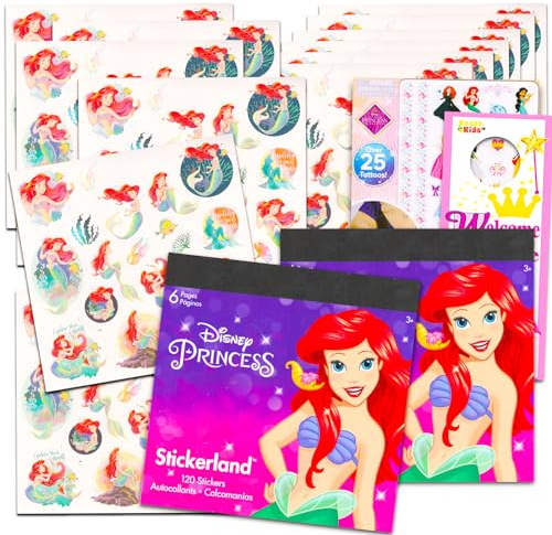 Disney Die kleine Meerjungfrau Aufkleber Partygeschenk-Set – Paket mit 120 kleinen Meerjungfrauen-Aufklebern für Kinder, Jungen, Mädchen plus Bonus-Tattoos, mehr | Ariel-Aufkleber-Buch
