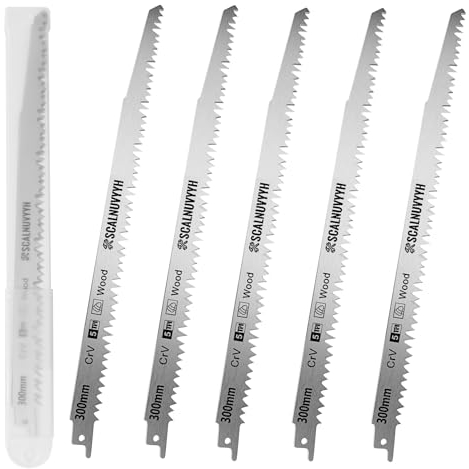 Scalnuvyyh Säbelsägeblätter Holz 300mm, 5TPI Sägeblatt Säbelsäge Holz, Säbelsägeblätter für schnelle Schnitte Grobholz, Nassholz, Brennholz, lebendes Holz [5 Stück] (CRV)