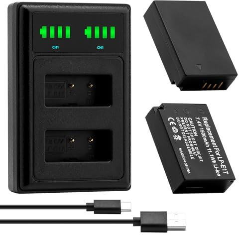 2 x 1040 mAh LP-E17 Battery + LED Built-in USB Dual Charger with Type C Port for Canon EOS M3, M5, M6, Rebel SL2, T6i, T6s, T7i, EOS 200D 250D 750D, 760D, 800D, 8000D, KISS X8i, RP Cameras