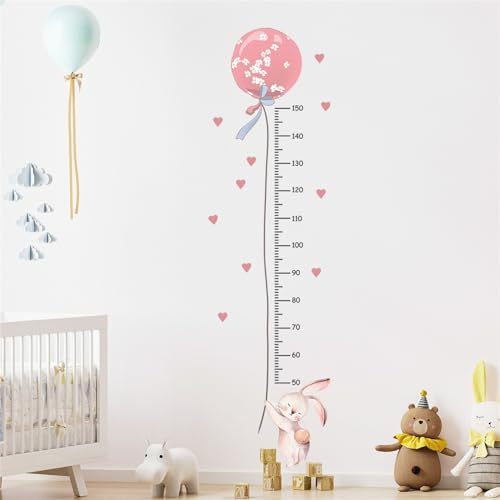 CULASIGN Kinder Höhe Diagramm Wandtattoo Messlatte, Abnehmbar DIY Hase Wandaufkleber Kinder, Wandbild Wandsticker für Kinderziemmer Dekoration (Pink)