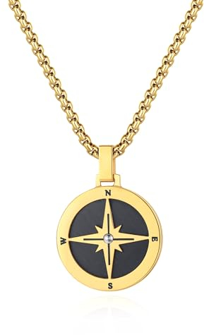 GAVU Collana Oro Uomo con Ciondolo Bussola Rosa dei Venti, Collana Acciaio Uomo 55cm