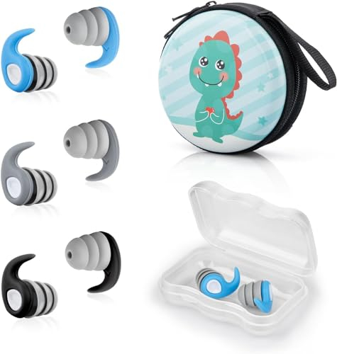 Funyord 3 Pares de Tapones para Los Oídos de Natación para Adulto Niños, Reutilizables, Suaves e Impermeables, Para Natación, Surf, Snorkel y Otros Deportes Acuáticos (Negro, Gris, Azul, S)
