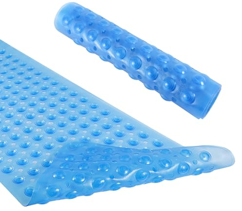 Badewannenmatte rutschfest, 100x40 cm Duschmatte, Badewanneneinlage rutschfest, Badematte Antirutschmatte mit Saugnäpfen Extra Lange, Maschinenwaschbar, für Bad, Transparentes Blau