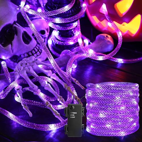 PhilzOps Halloween Catena Luminosa Viola, 2.7M 36 LED Stringa Luci Tubo a Batteria Esterno Impermeabile Natale Catena di Luci Decorazioni per Interno Festa Nozze Giardino Balcony Finestra Festive