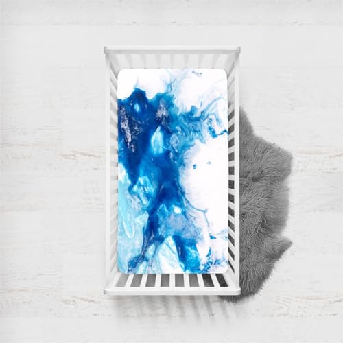 Odot Spannbettlaken für Kinderbett, Kinderwagen Matratzenbezug, Weiche Babybett Spannbetttuch Spannbettlaken, Perfekte Passform Durch Rundum-Gummizug (Blau Weiss,135x100cm)