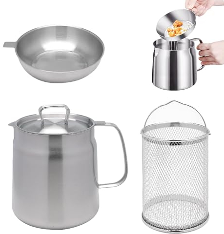 INUIYBU Deep Frying Pot, Olla Freidora con Cestillo, Sartén de Cocina con Asas y Colador, para Cocina Fritas, Acero Inoxidable, Pescado y Carne Crujiente, Herramientas de Cocina