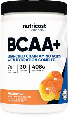 Nutricost BCAA + Hydration Powder (Peach Rings) 30 Servings - Branched Chain Amino Acids with Hydration Complex - Gluten-Free, Non-GMO