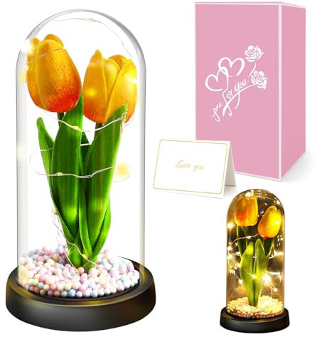 Fiore Artificiale Regalo di San Valentino per Donne, Idee Tulipani Regalo Donna, Romantico Kit di Tulipani Regalo Mamma Nonna, Regalo per Lei, Fiore Regalo Anniversario per Lei Idee Regalo Nascita