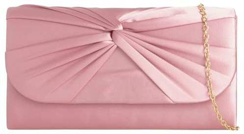 Borsa a mano in raso plissettato per matrimonio, ballo di fine anno, matrimonio, sera, Rosa cipria