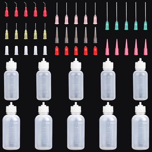 Kayqbonke 10 Pièces Petite Bouteille Plastique, Plastique Flacon Pipette, Flacon Applicateur de Colle 30ml et 50ml, Bouteille à Pointe Fine pour Liquide, Colle, Huile, Peinture Acrylique