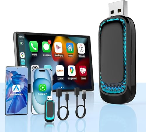 Adaptador CarPlay 2024 para iPhone, 2 en 1 Inalámbrico CarPlay y Android Auto, Auto-Connect Con Diseño de Ventilación Térmica