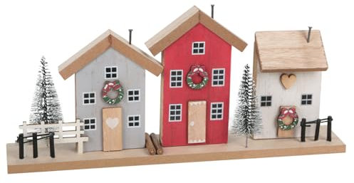 Logbuch-Verlag Case, decorazione natalizia, riga di casa, rosso, bianco, verde, casette in legno, decorazione natalizia, statuetta da appoggiare, 30 x 14 x 5 cm