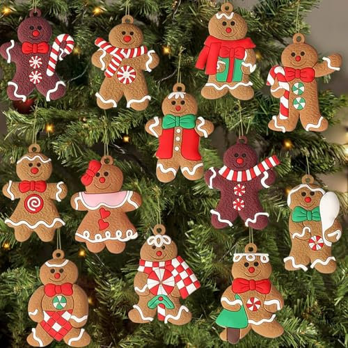 Weihnachtsbaum deko 12 Stück traditioneller Ingwer Mann Weihnachtsbaumschmuck zum Aufhängen Gingerbread deko Lebkuchen deko Christbaumschmuck Christmas Tree Decorations (Klassiker A)