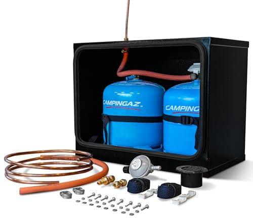 Double 904/907 Steel Camping Gas Safe Locker full kit with Bulkhead regulator