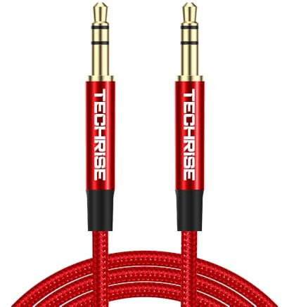 TechRise 3.5mm to 3.5mm Audio Cable, Aux Cable 3.5m,Headphone Cable, Nylon Braided Stereo Jack for Headphones, iPod, iPhone, iPad, Car, Soundbar, TV, PC, Speaker - Superior Sound TRS Cord (Red, 3.5M)