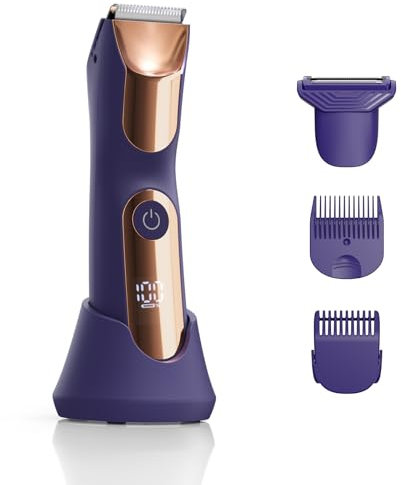 Tondeuse Corps Homme, Tondeuse Intime Homme – Body Trimmer, Rasoir Corps et Zones Intimes Sec et Humide avec Peignes Réglables. Idéal pour Barbe, Visage, Cheveux et Poils. Tondeuse Étanche, Violet