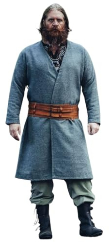 Leonardo Carbone® Herren Klassisch Klappenrock Balder | Elegante Silhouette | Perfekt Für LARP | Mittelalter Kleidung | Wikinger Kostüm | Umhang | Waffenrock | Stola | Wolle Grau S, M