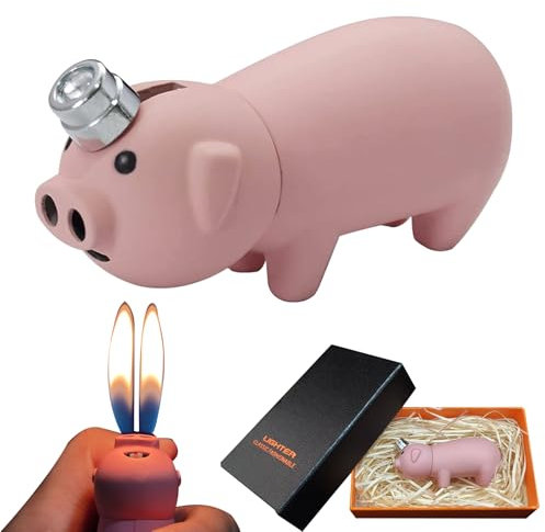 Pink Pig Lighter mit Geschenkbox, Rosa Schwein Feuerzeug, Gas nachfüllbar Sturmfeuerzeug für Männer, Kerzenfeuerzeug für BBQ und Kerze (KEIN Gas)