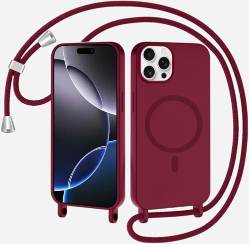 SLWYF Compatible with iPhone 12 Pro Max Wireless Charging, Shockproof Removable Phone Case with Strap Adjustable Neck Cord Necklace Soft Cover for iPhone 12 Pro Max, Red