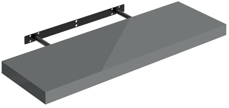 WOLTU Wandregal Regal Wand Schweberegal Regalbrett Wandboard mit Metallhalterung, unsichtbare Montage, für Küche Badezimmer Wohnzimmer Schlafzimmer, aus MDF, Hochglänzend Grau, 70x22,9x3,8 cm