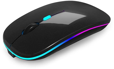 AIKOKOK Mouse wireless Bluetooth ricaricabile per computer portatile con LED (BT5.2 e USB 2.4G) Dual Mode connessione silenzioso sottile mouse per computer portatile/iPad/Apple MacBook/PC (nero