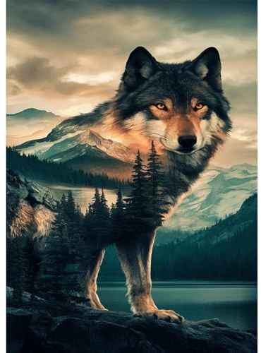 Jawecci Wolf Diamond Painting Erwachsene, 5D Diamant Painting Berg Tiere Bilder Erwachsene Anfänger, DIY Diamant Kunst Set Diamant Malerei Kinder für Home Dekor 30x40cm