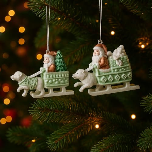 Addobbo Albero di Natale con Babbo Natale e Orso Polare su Slitta, Due Varianti, Ideale per il Tuo Ambiente Festivo 14cm - Varzi dal 1956