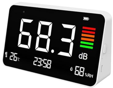Fonometro, 4 in 1 Decibel Meter 30-130db Misuratore di decibel Decibel Volume Rumore Teste, LED Fonometro Misuratore Decibel/Temperatura/Umidità per Casa Ufficio Scuola Ristorante Fabbrica