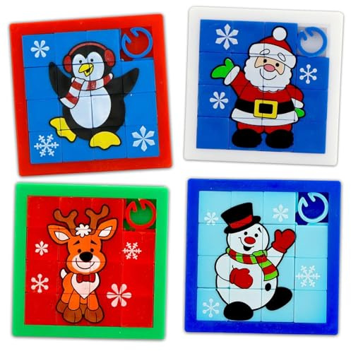 Zoonvii 4 Stück Schiebepuzzle,Schiebe Puzzle als Kleinigkeiten | für Adventskalender,Adventskalender Füllung,Motive enthält - Weihnachtsmann,Schneemann,Elch und Pinguin,Weihnachten Geschenke