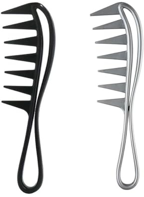 2 Stück Lockenkämme mit Hai-Zähnen und Wide Tooth Design, hitzebeständige antistatische Haarkämme für Männer und Frauen – geeignet für Salon und Heimgebrauch sowie alle Haartypen (Schwarz und Silber)