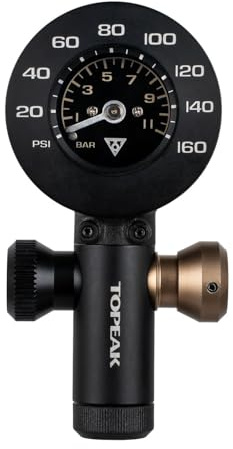 Topeak Airbooster G+ CO2 Inflator Aluminium, Black, Max. 11 Bar/160 PSI, Includes Pressure Gauge, Compact and Precise Bicycle Pump, 7.8 x 4 x 3.8 cm, 15700280