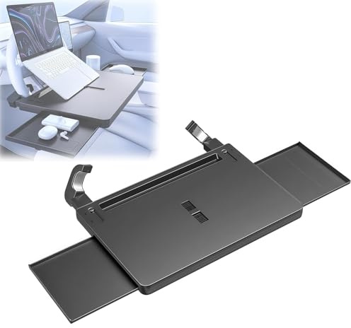 Mixtric Tragbarer Lenkrad Tabletttisch Auto, Auto Schreibtisch Laptop, Mehrzweck Autotisch zum Essen und Arbeiten, Verstellbares Autotablett mit Schublade und Rutschfestem Schutzkleber,Schwarz