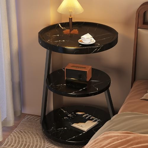 JS Ellie Three-layer open storage rack, medieval style bedside table, thickened plate and metal bracket, strong load-bearing, suitable for living room, bedroom, study, balcony G
